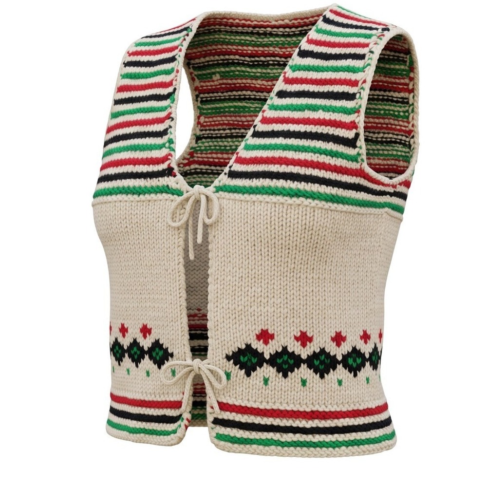 VTG 1970s Xmas Knit Vest, Holiday Cottagecore Waistcoat, Retro Après Ski Layer